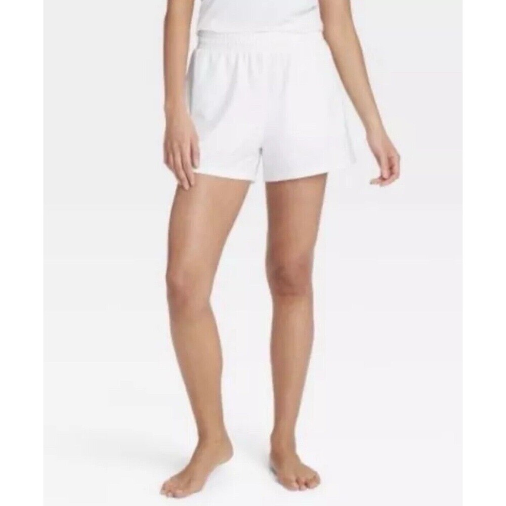 Women's White French Terry Casual Elastic Waist 3.5" Inseam Shorts Lounge Soft S